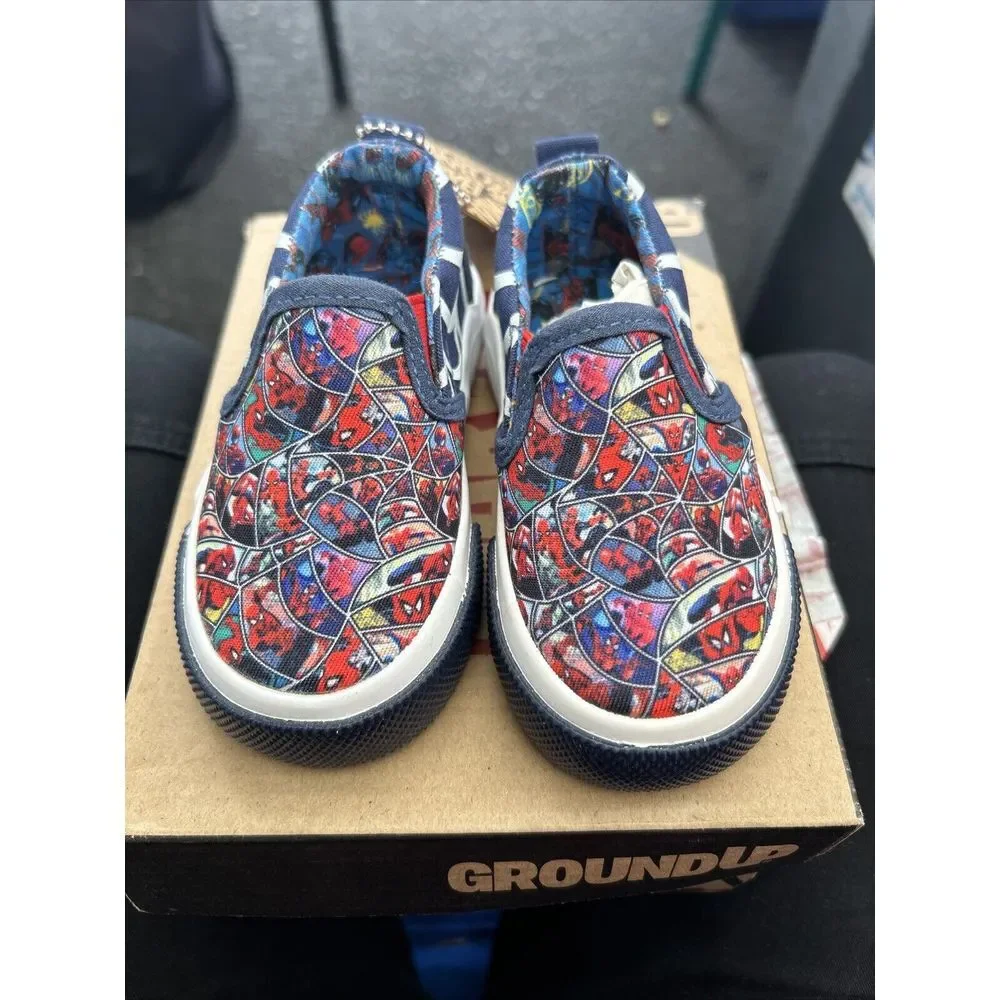 Marvel Spider-Man Slip On Sneakers‎ Size 5C NEW In Box, GROUND UP Blue/Red